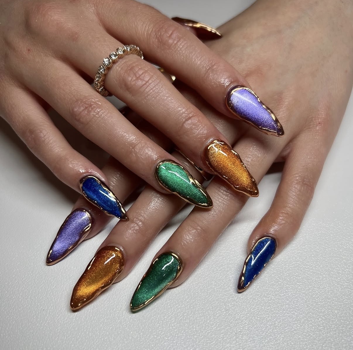 Multi-Colored Cat Eye with Gold Border Multi-Colored Cat Eye with Gold Border — Cat Eye Nails 2027