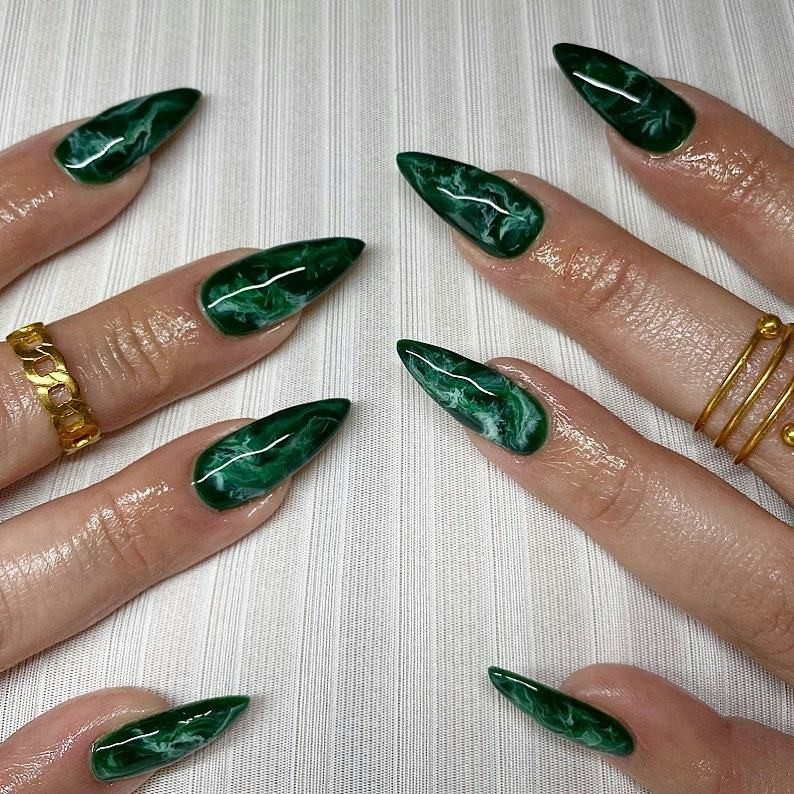 Realistic Emerald Marble Stiletto Nails Realistic Emerald Marble Stiletto Nails — Emerald Nails 2027