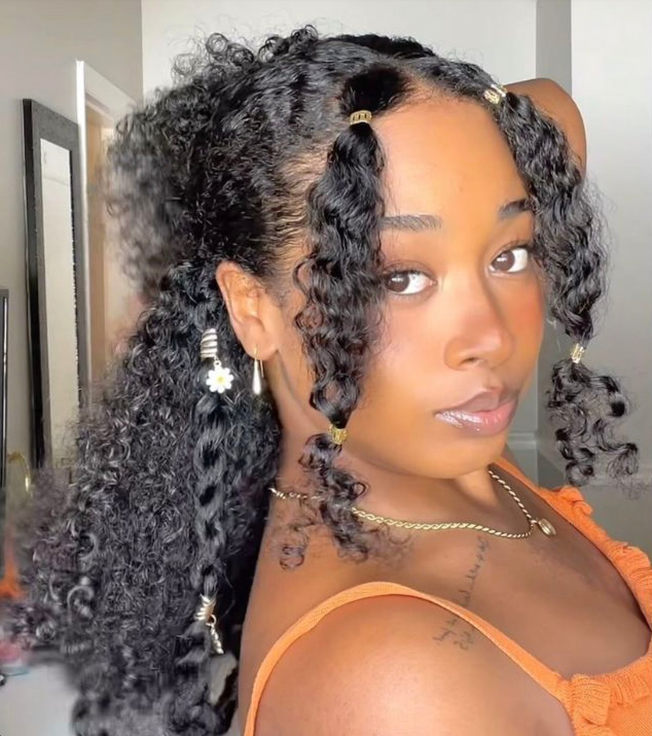 Black Curly Hair with Decorative Beads and Braids Black Curly Hair with Decorative Beads and Braids — Down Vacation Hairstyles 2027