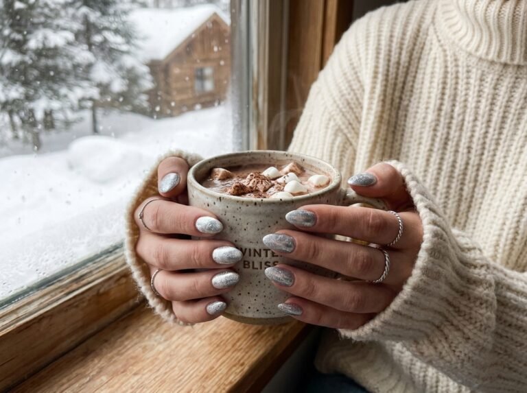 Sparkling Silver Glitter Short Ovals — Cozy Winter Nails 2027