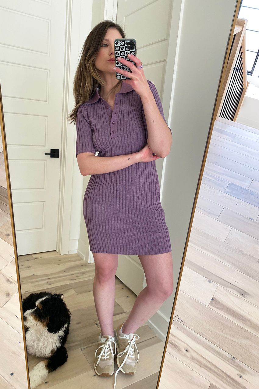 Purple Ribbed Knit Fitted Mini Polo Dress Purple Ribbed Knit Fitted Mini Polo Dress — Polo Dress 2027