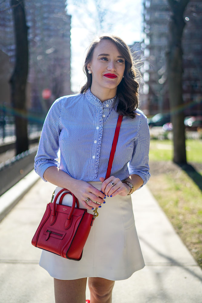 Striped Ruffled Shirt and A-Line Skirt: Classic Preppy Silhouette Striped Ruffled Shirt and A-Line Skirt: Classic Preppy Silhouette — Preppy Spring Outfits 2027