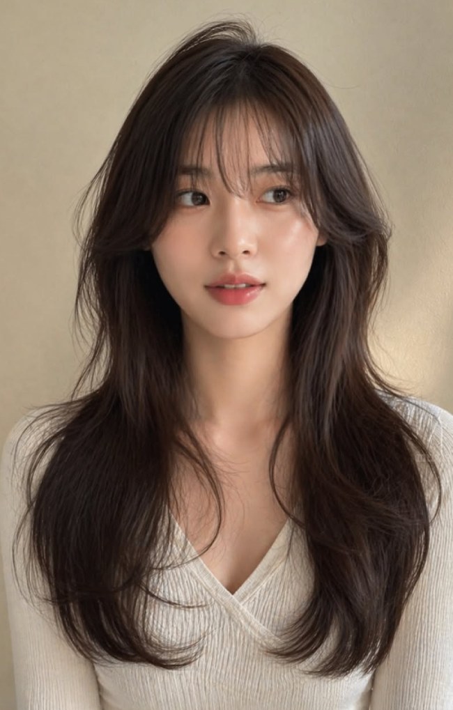 Mid-Back Dark Mocha Straight Layers Mid-Back Dark Mocha Straight Layers — Soft Bangs 2027