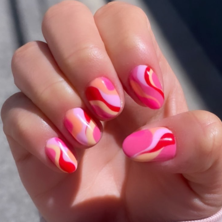 Abstract Swirl Short Oval Nails Abstract Swirl Short Oval Nails — Pink Rave Nails 2027
