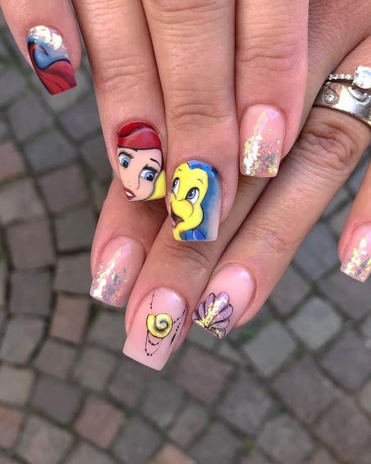 Little Mermaid Seashell Glitter Nails Little Mermaid Seashell Glitter Nails — Princess Disney Nails 2027