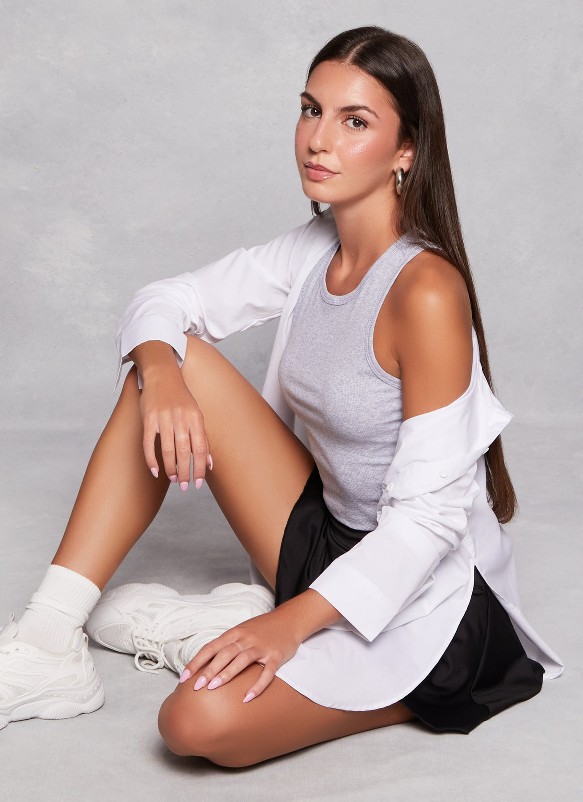 Athleisure Comfort: Grey Tank Under Oversized Shirt Athleisure Comfort: Grey Tank Under Oversized Shirt — Racerback Tank Top Outfits 2027