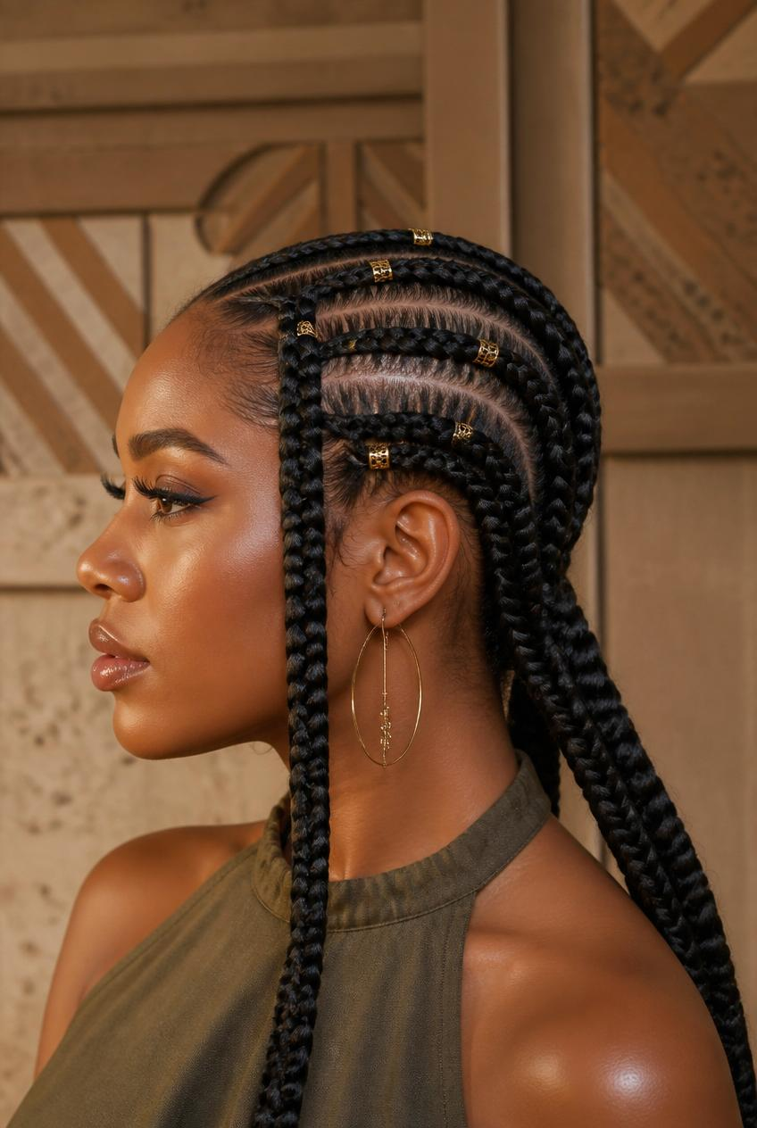 Feed-In Braids with Subtle Blonde Highlights — Winter Braid Colors 2027 for Black Women