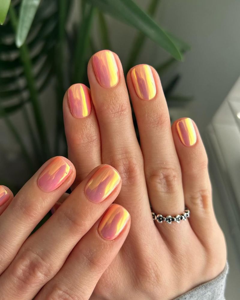 Vibrant Peach Chrome with Iridescent Shifts Vibrant Peach Chrome with Iridescent Shifts — Peach Chrome Nails 2027