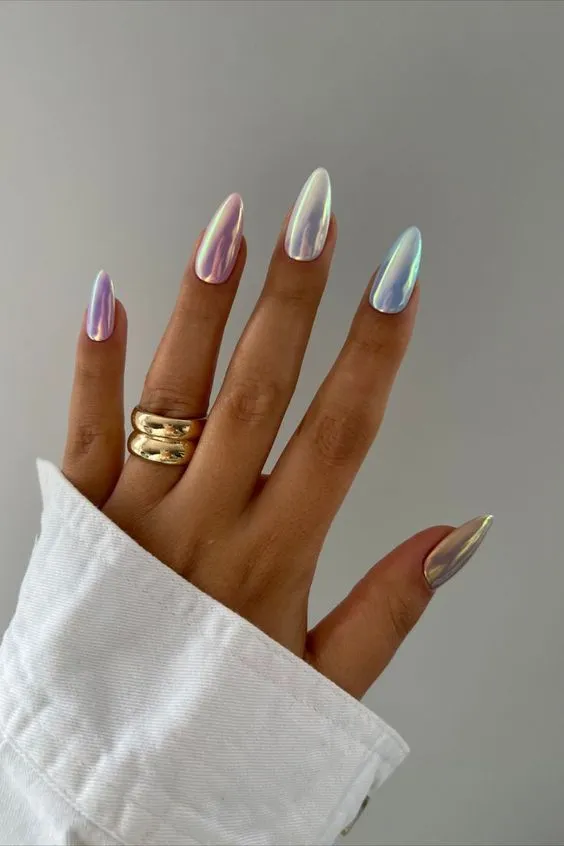 Iridescent Chrome Pastel Almond Nails Iridescent Chrome Pastel Almond Nails — Pastel Almond Nails 2027
