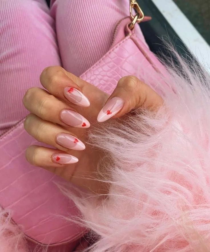 Sheer Pink Glossy French With Minimalist Hearts Sheer Pink Glossy French With Minimalist Hearts — Love Nails 2027
