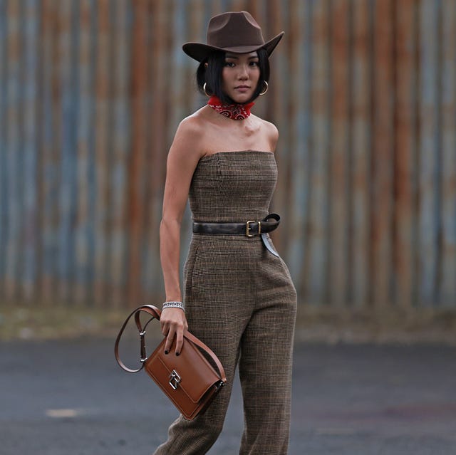 Western-Inspired Plaid Jumpsuit with Cowboy Hat — Outfit Trends 2027