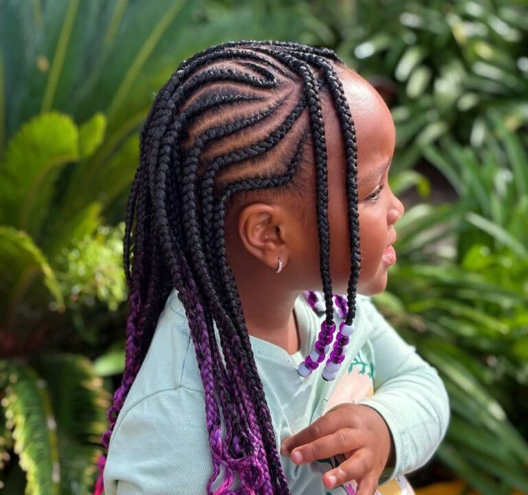 Braids with Vibrant Purple Tips Braids with Vibrant Purple Tips — Bangs 2027 for Kids