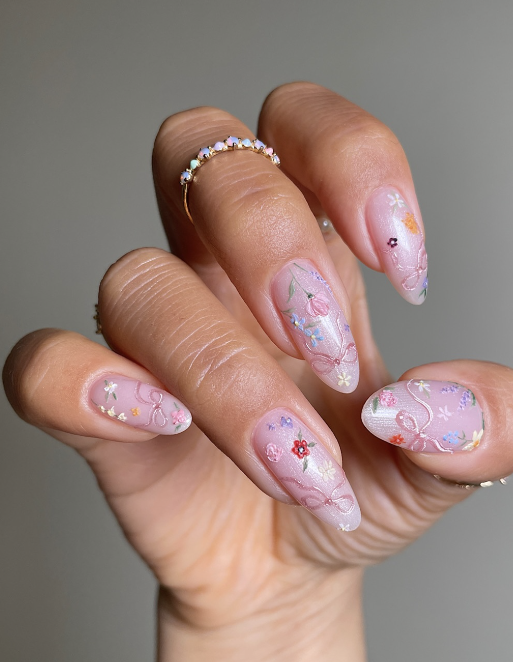Long Stiletto Sheer Pink Floral Bow Nails Long Stiletto Sheer Pink Floral Bow Nails — Long Spring Nails 2027