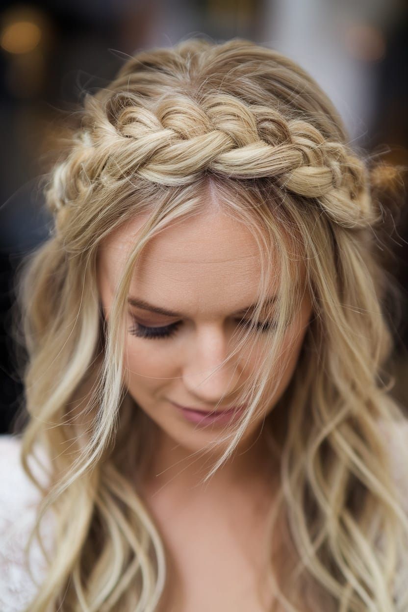 Long Blonde Half-Up With Hair Vine — Down Mother of the Bride Hairstyles 2027