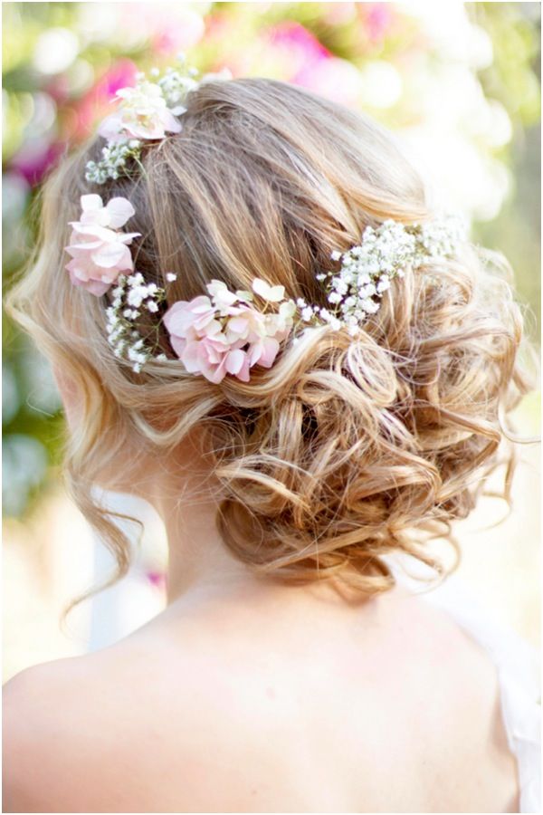 Blonde Curly Updo with Pink and White Crown — Flower Crown Hairstyles 2027