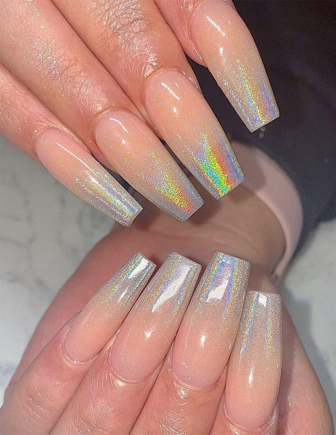 Nude Base Holographic Cuticle Tips Nude Base Holographic Cuticle Tips — Holographic Foil Nails 2027