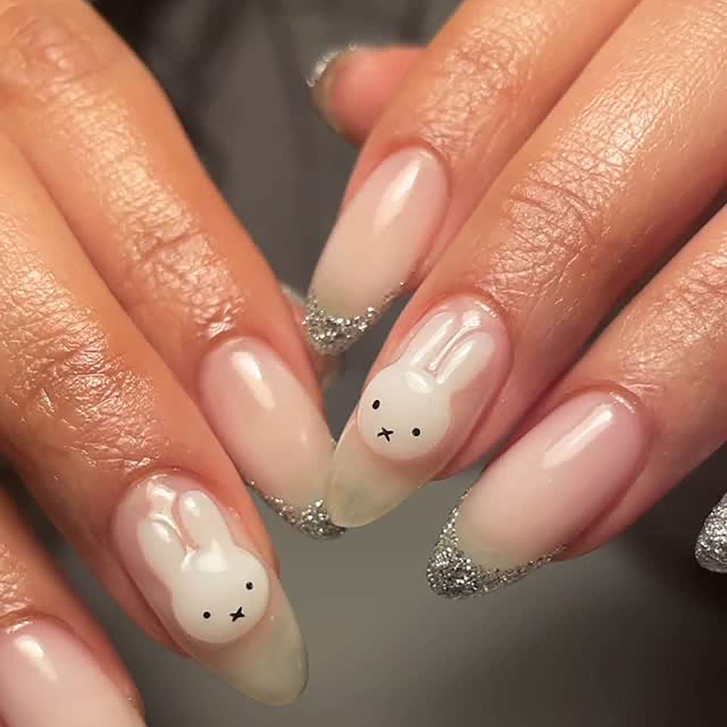 Long Almond Minimalist Bunny French Long Almond Minimalist Bunny French — Funny Bunny Nails 2027