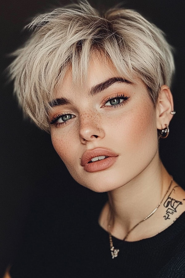 Platinum Blonde Pixie with Blunt Bangs — Creating A Strong Fringe Pixie 2027 with Bangs