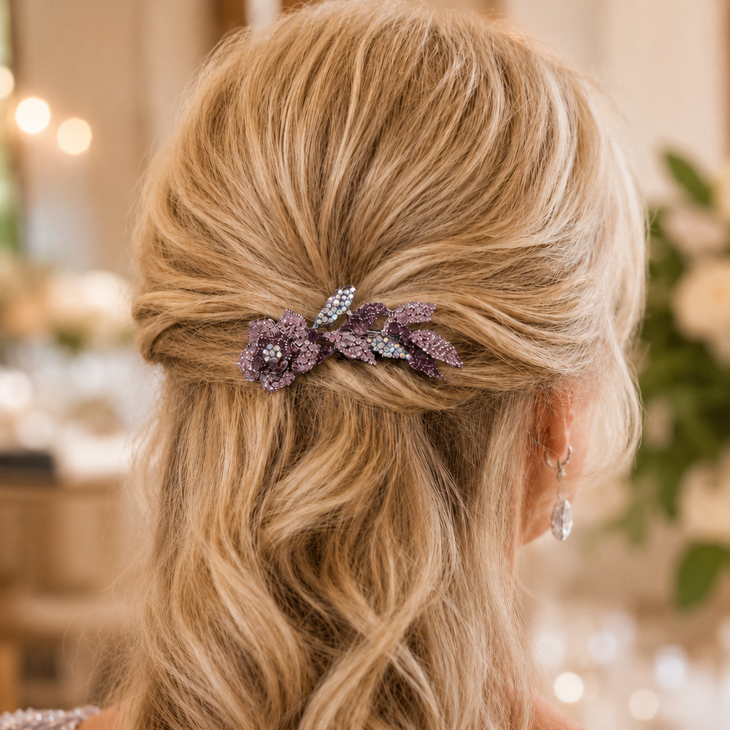 Floral Crystal Barrette on Light Blonde Waves — Barrette Hairstyles 2027