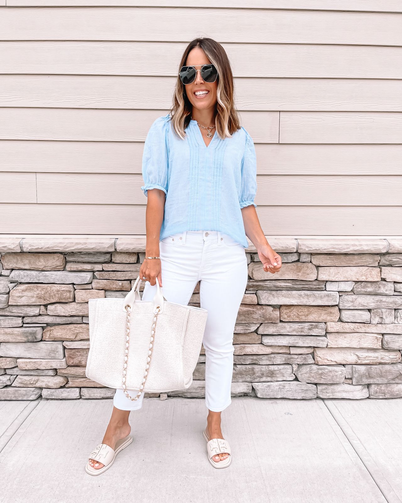 Striped Puff Sleeve Top and White Jeans for Fresh Appeal Striped Puff Sleeve Top and White Jeans for Fresh Appeal — Meet the Teacher Outfits 2027