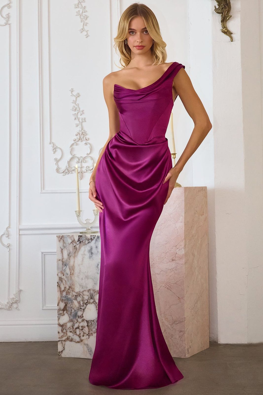 Rich Magenta Satin One-Shoulder Mermaid Dress Rich Magenta Satin One-Shoulder Mermaid Dress — Mermaid Gala Dress 2027