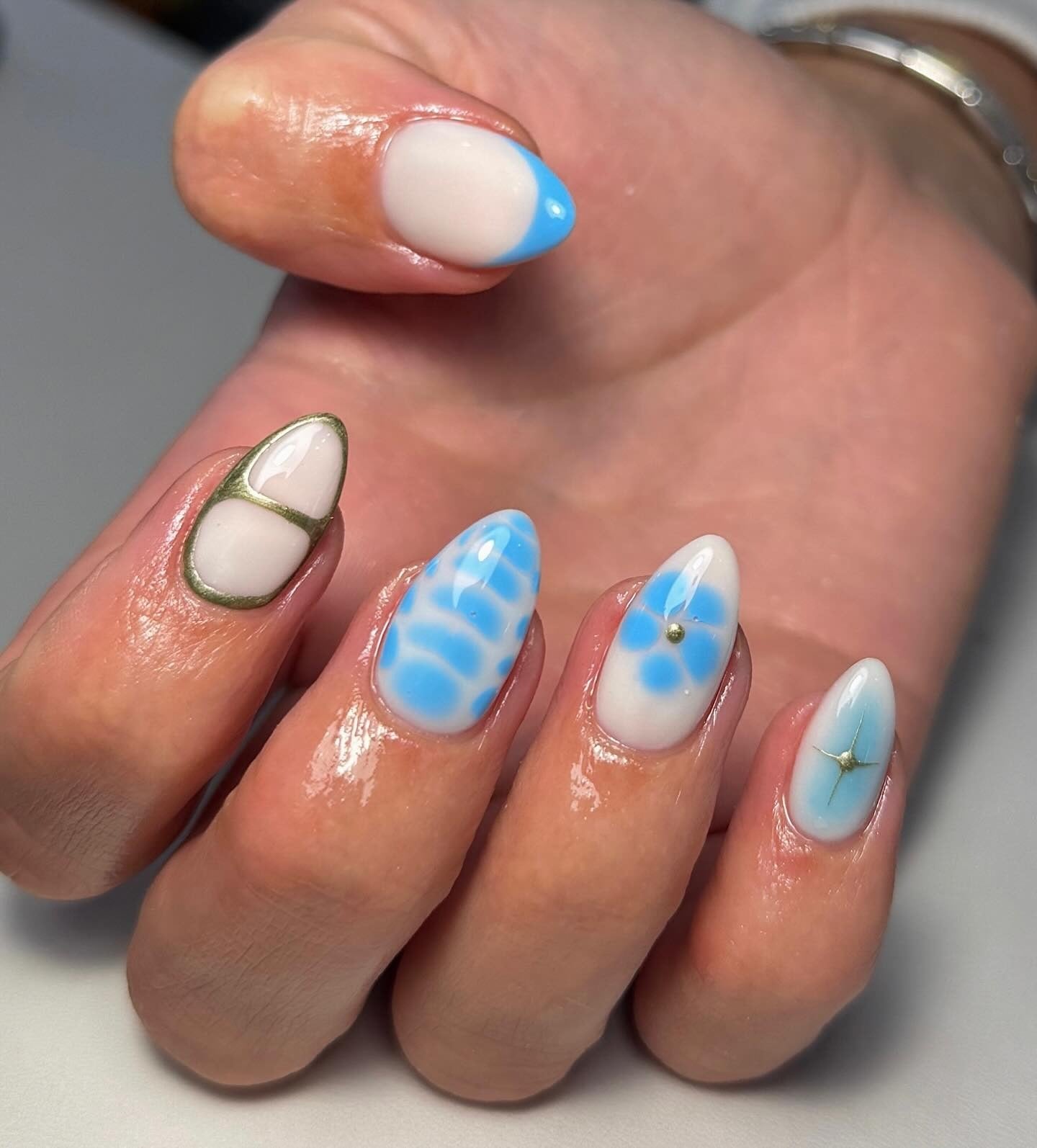 Long Stiletto French Tips with Subtle Glitter Long Stiletto French Tips with Subtle Glitter — Light Blue Quinceanera Nails 2027
