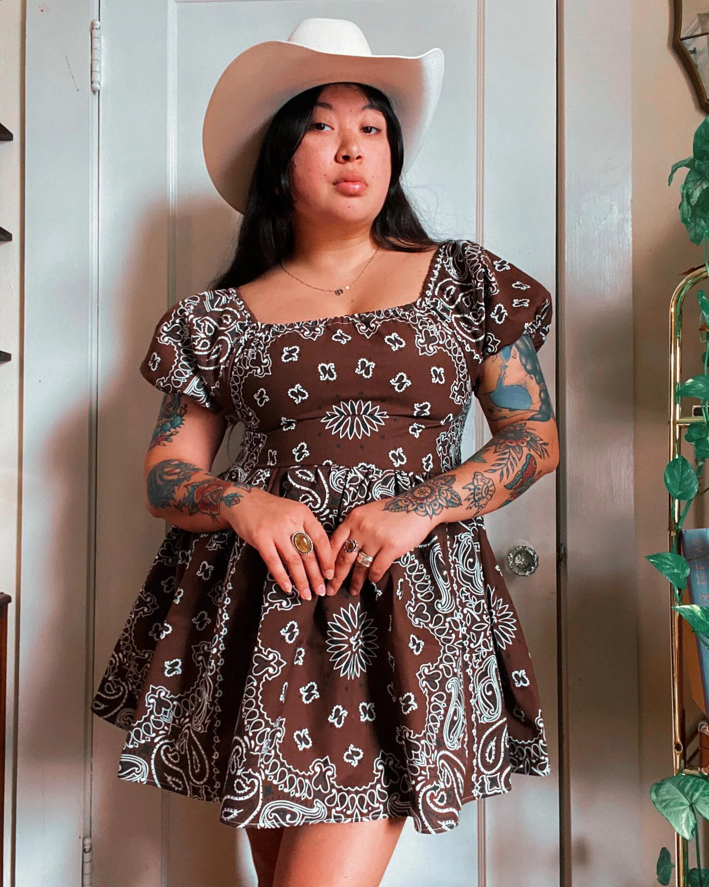 Playful Print Dress: Bandana Motif Mini Dress with Cowboy Hat Playful Print Dress: Bandana Motif Mini Dress with Cowboy Hat — Bandana Outfits 2027
