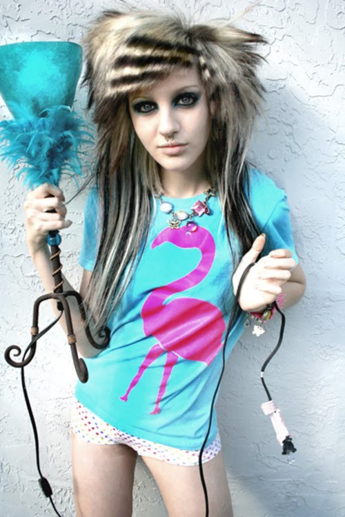Vibrant Graphic Tee and Fluffy Headband: Playful Emo Statement Vibrant Graphic Tee and Fluffy Headband: Playful Emo Statement — Emo Outfits 2027