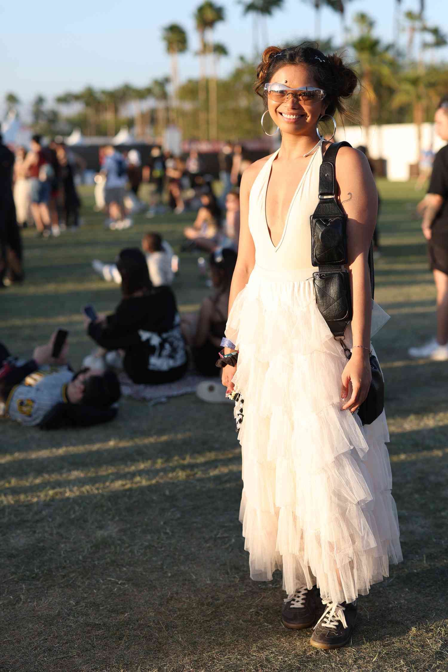 Tiered Tulle Dress with Chunky Sneakers Tiered Tulle Dress with Chunky Sneakers — Coachella Outfits 2027