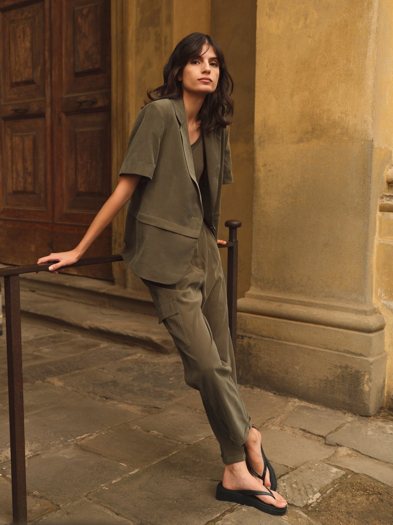 Olive Green Blazer and Cargo Pants: Coordinated Smart Casual — Earth Tone Outfits 2027