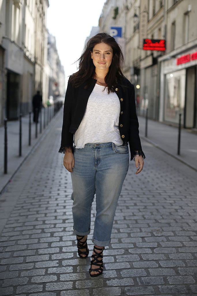 Denim Jeans with White Tee and Fringed Jacket — Plus Size Thanksgiving Outfits 2026