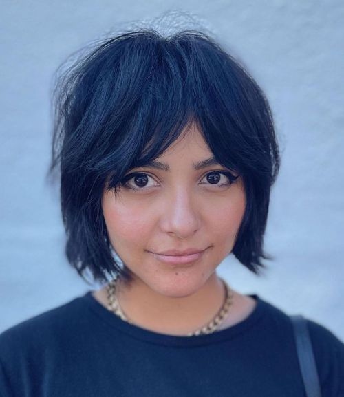 Textured Shag Bob With Wispy Curtain Bangs Textured Shag Bob With Wispy Curtain Bangs — Bob 2027 with Curtain Bangs