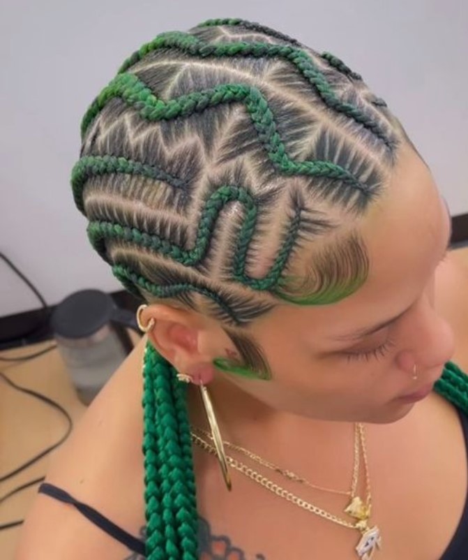 Long Green Cornrows With Box Braids — Tribal Braids 2027