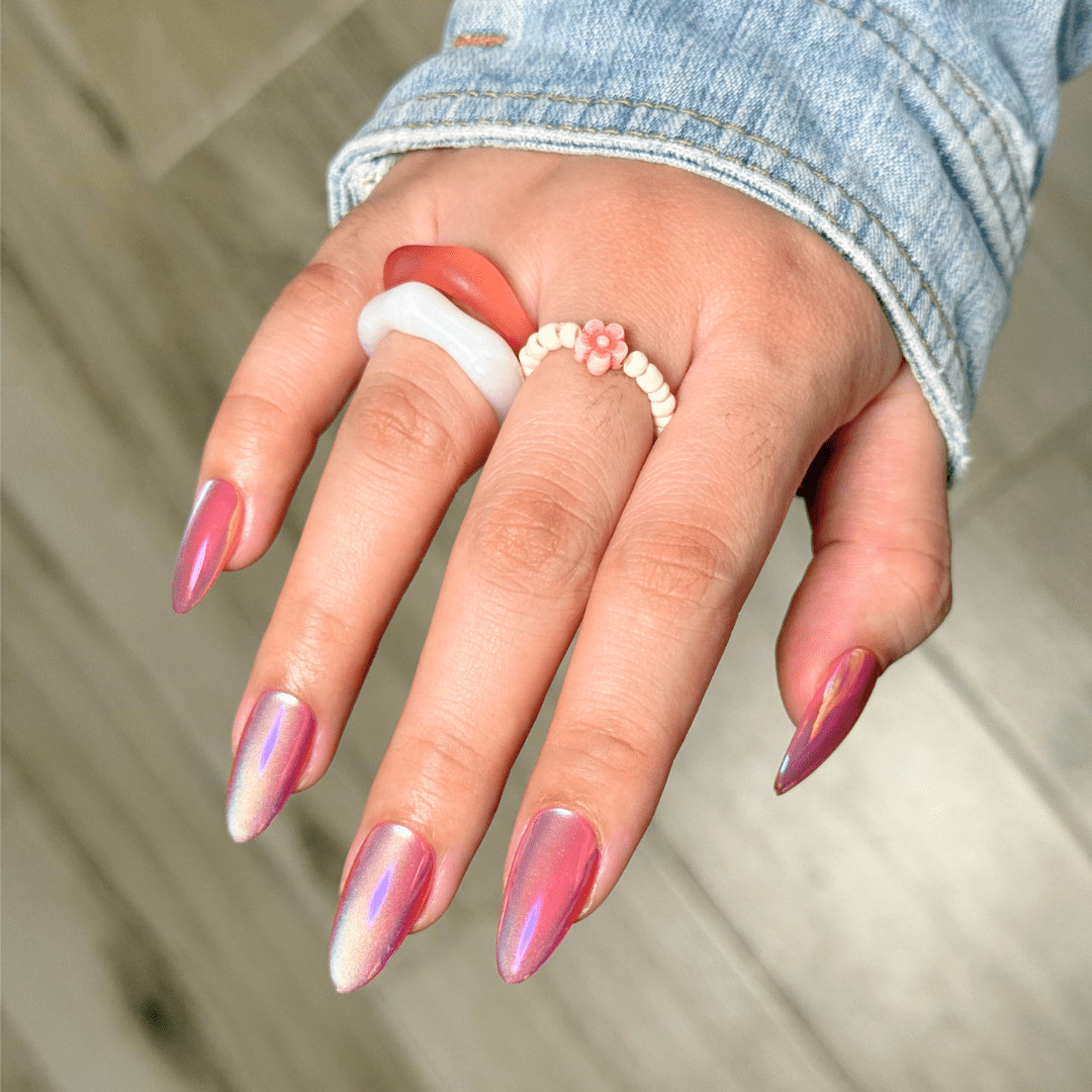 Chrome Magnetic Visual Idea Chrome Magnetic Visual Idea — Long Almond Pink Nails Ideas 2027