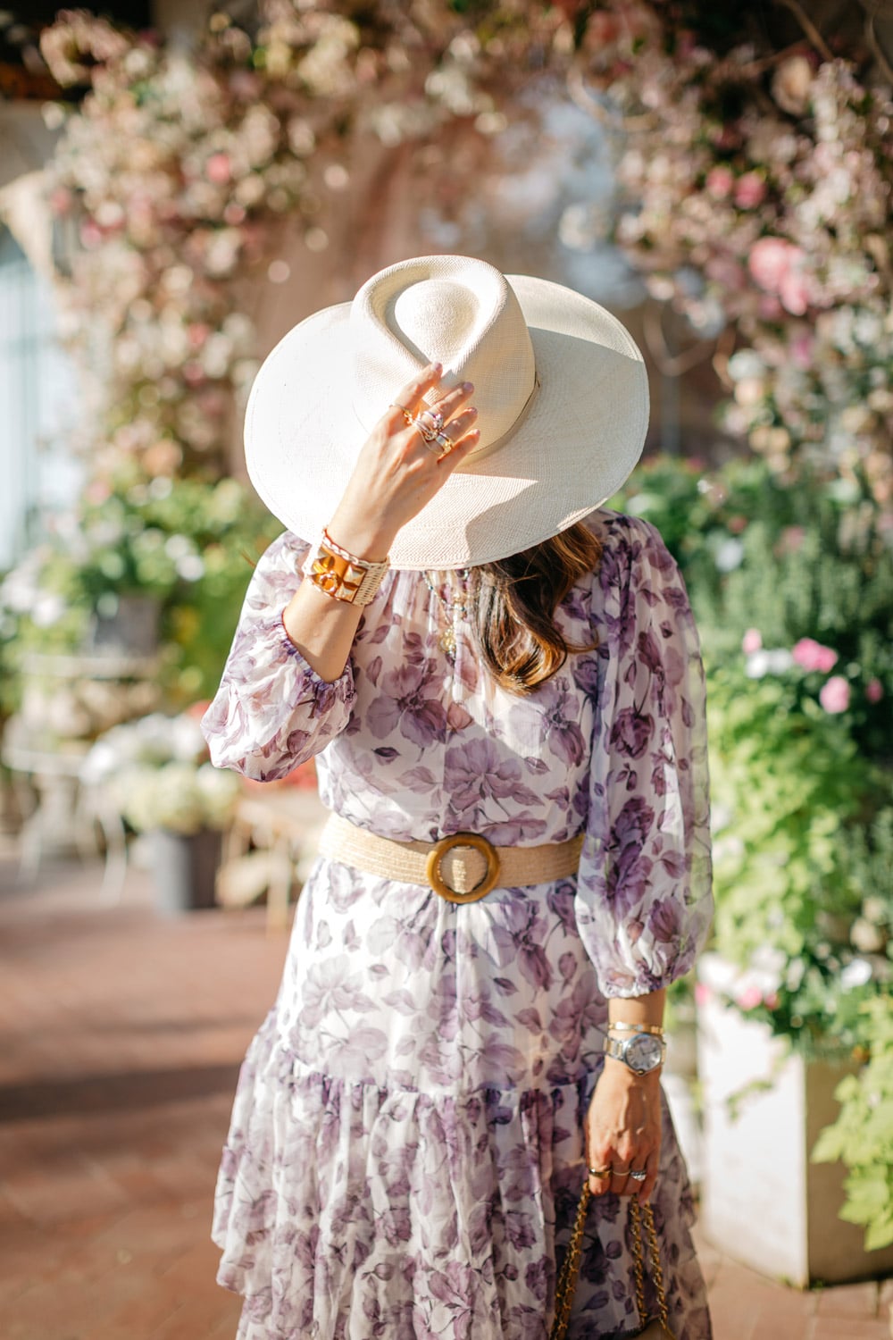 Bohemian Grace: Tiered Floral Maxi Dress with a Wide-Brimmed Hat — Mothers Day Brunch Outfits 2027