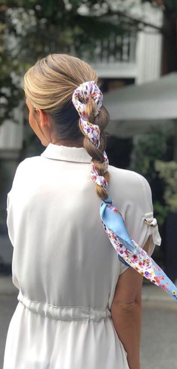 Thick Blonde Braid With Woven Scarf Thick Blonde Braid With Woven Scarf — Scarf Hairstyles 2027