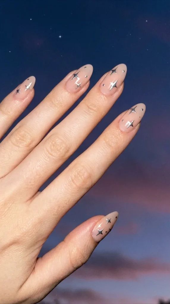 Medium Almond Sheer Nude Star Decals Medium Almond Sheer Nude Star Decals — Minimal Line Art Nails 2027