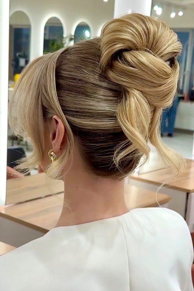 Voluminous High Twisted Bun With Curls — Wedding Updos 2027