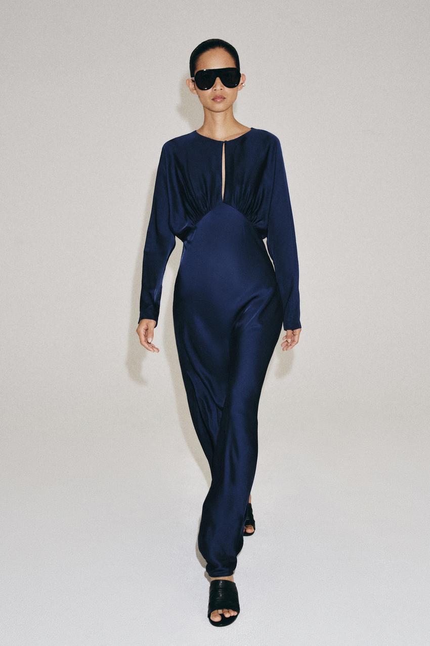Elegant Navy Blue Satin Maxi Dress for Evening Elegant Navy Blue Satin Maxi Dress for Evening — Zara Outfits 2027
