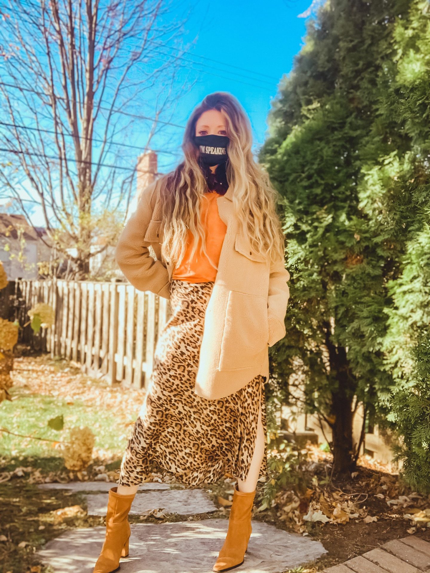 Textural Mix: Tan Fleece Shacket with Leopard Skirt — Shacket Outfits 2027