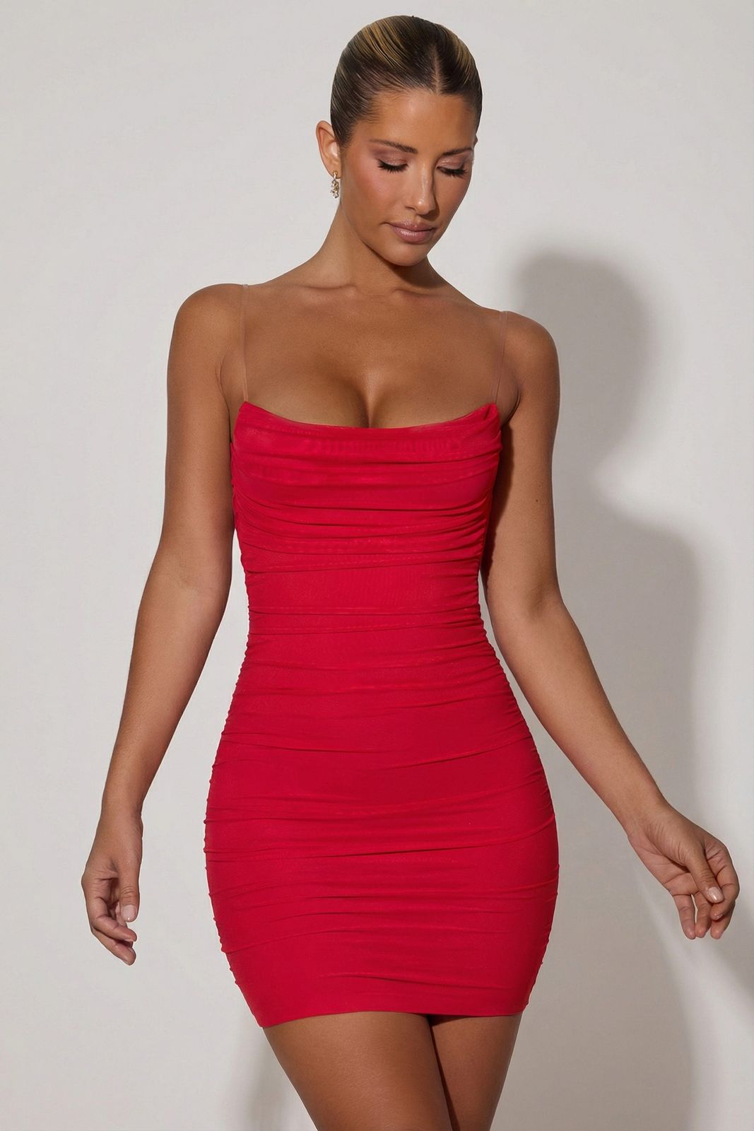 Vibrant Red Ruched Bodycon Mini Dress Vibrant Red Ruched Bodycon Mini Dress — Shrink Wrap Outfits 2027