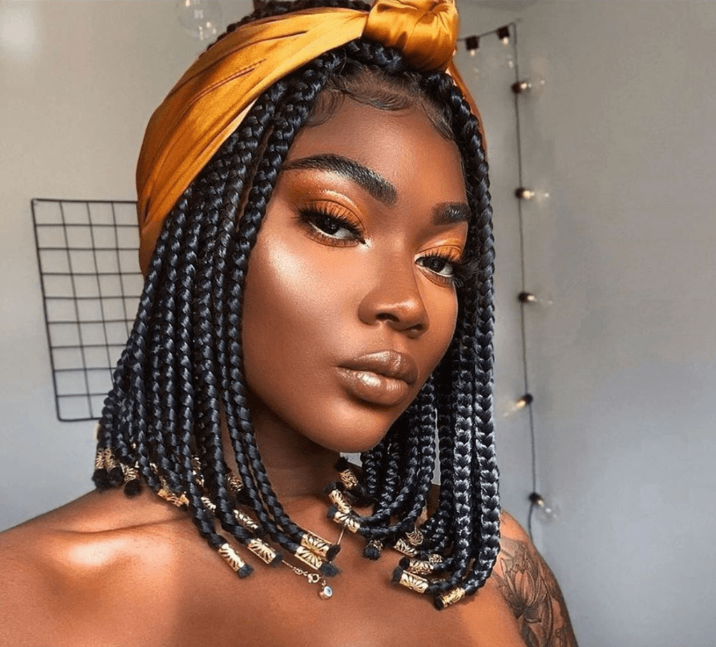 Box Braid Chin-Length Bob With Scarf Box Braid Chin-Length Bob With Scarf — Sweet 16 Hairstyles 2027