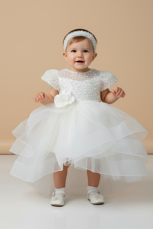 Organza Gown with Beaded Bodice and Tiered Skirt — Christening Outfits 2027