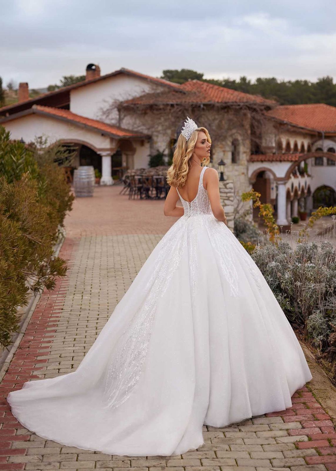 Ivory and Silver Sequined Ballgown with Square Neckline and Beaded Bodice Ivory and Silver Sequined Ballgown with Square Neckline and Beaded Bodice — Square Neck Wedding Dresses 2027