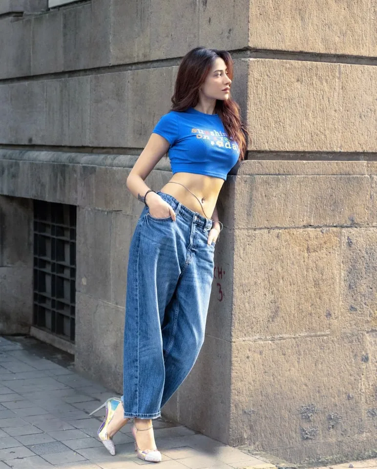 Bold Contrast: Bright Blue Crop Top with Light-Wash Low-Rise Jeans Bold Contrast: Bright Blue Crop Top with Light-Wash Low-Rise Jeans — Low Rise Jeans 2027