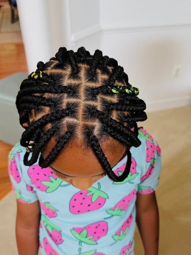 Coily Box Braids With Colorful Elastics — Kids Braids 2027