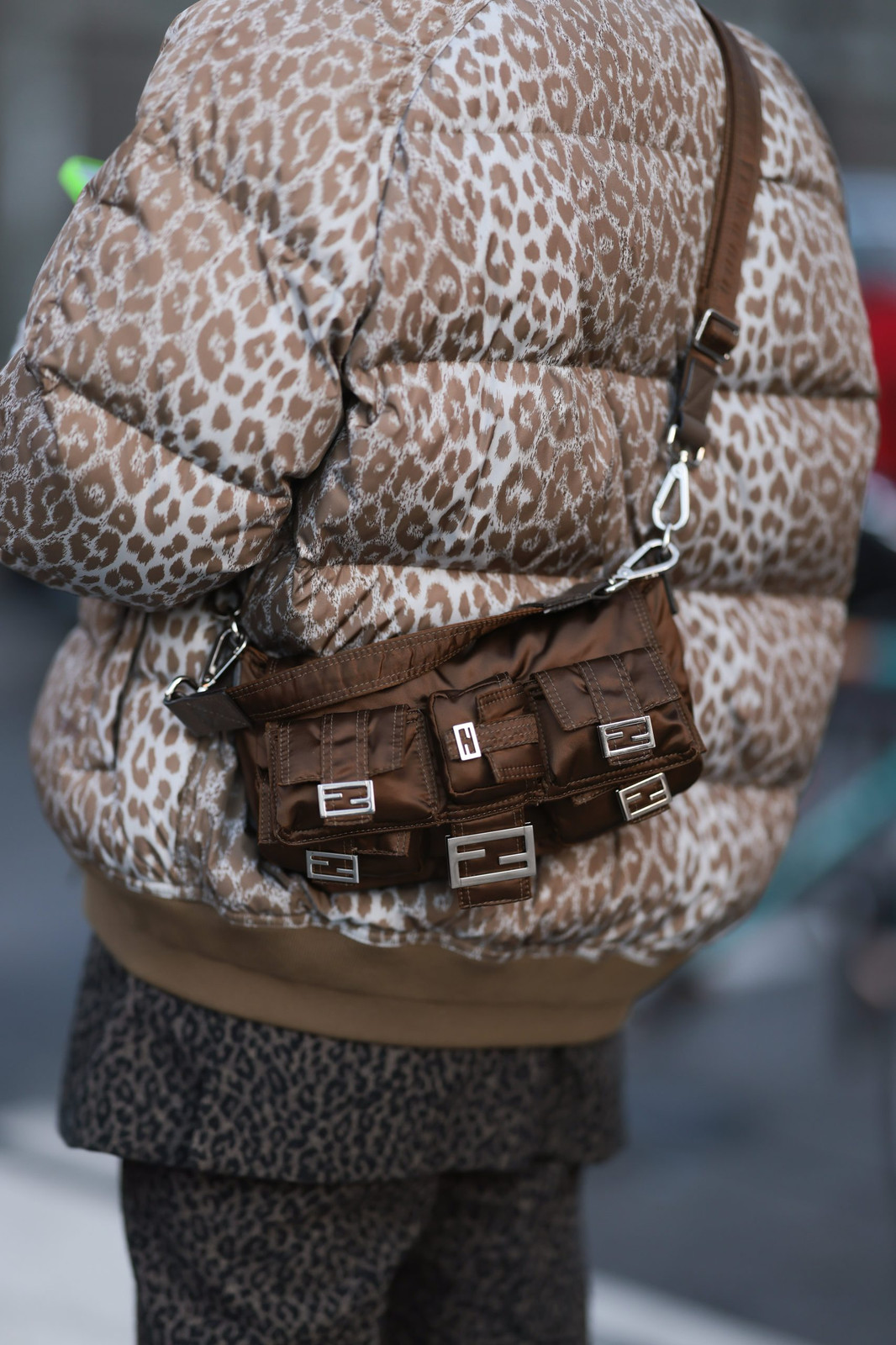 Leopard Puffer Jacket, Brown Top, and Nylon Baguette Bag Leopard Puffer Jacket, Brown Top, and Nylon Baguette Bag — Baguette Bag Aesthetic 2027