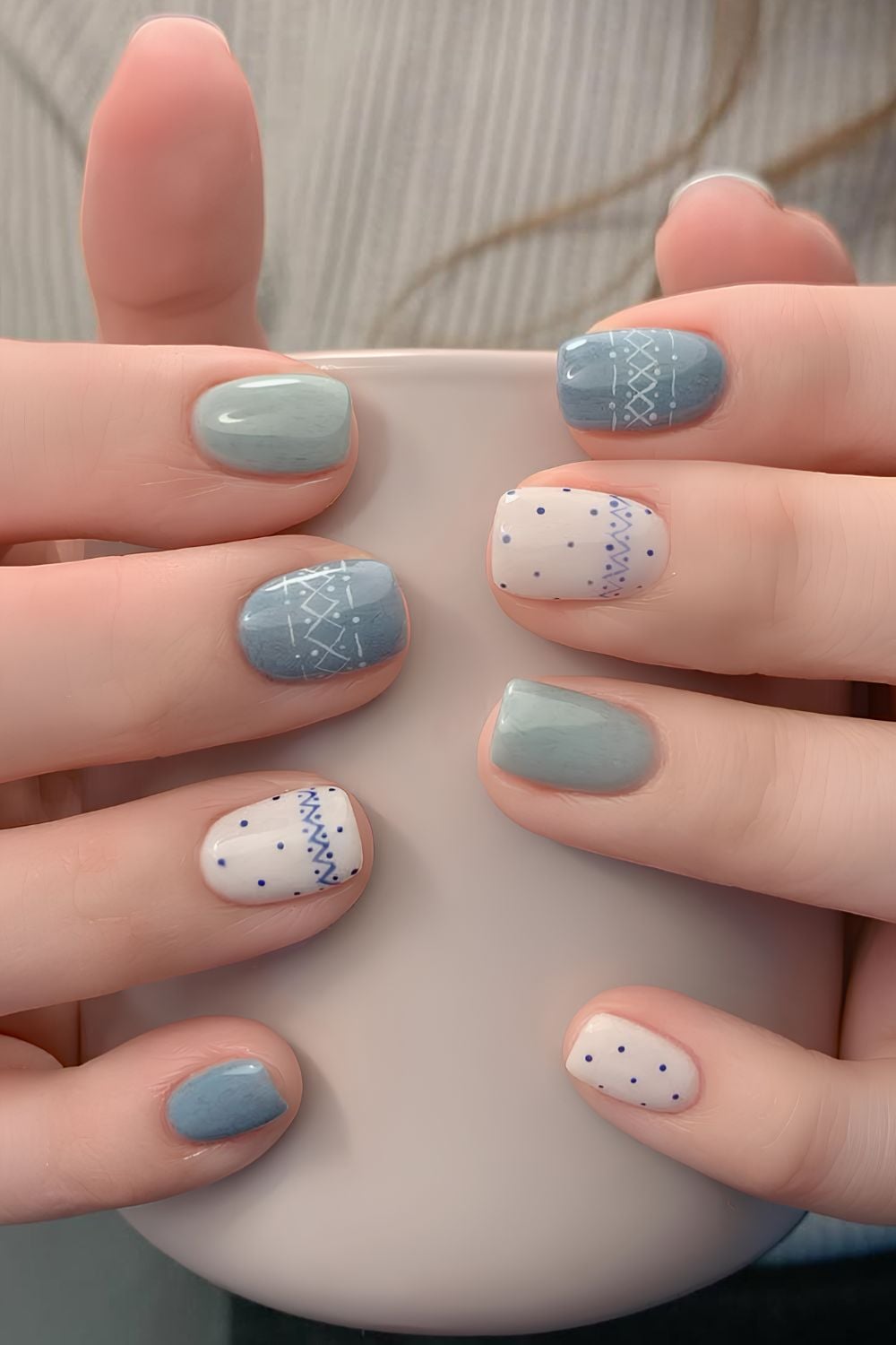 Nordic Knit & Dots Short Squares — Cozy Winter Nails 2027