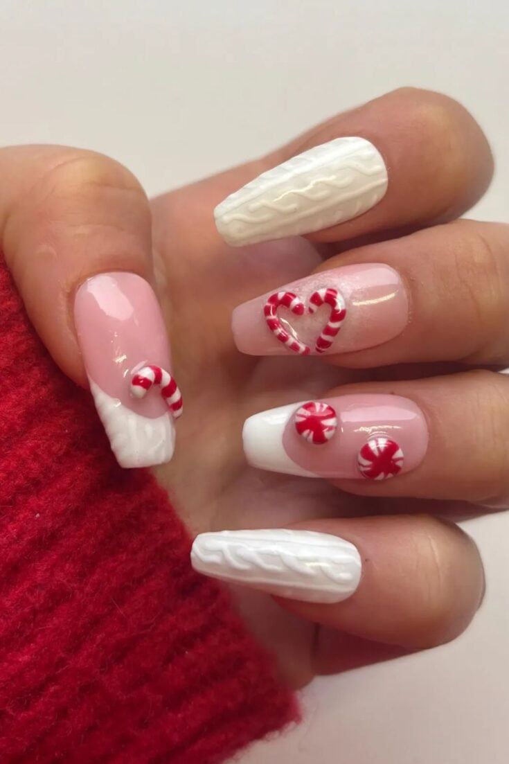 Beige Pink White Visual Idea — Christmas Sweater Nails 2026