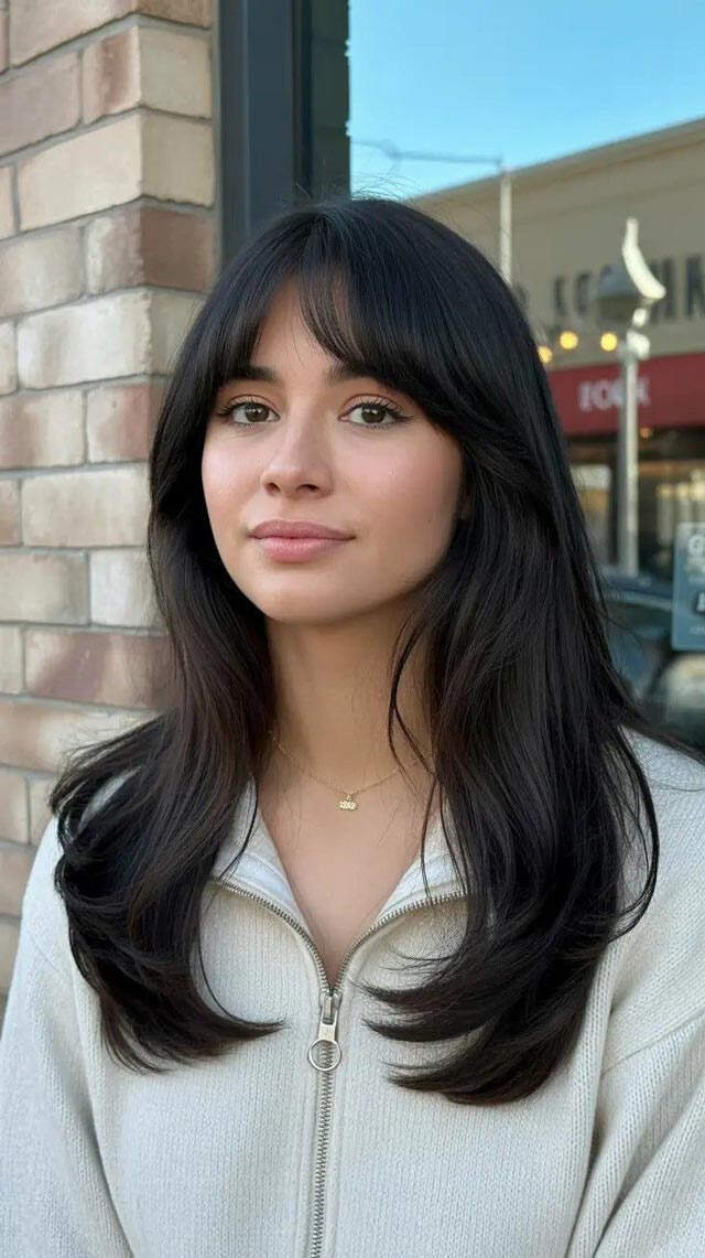 Collarbone Waves With Soft Curtain Bangs Collarbone Waves With Soft Curtain Bangs — Black Bangs 2027